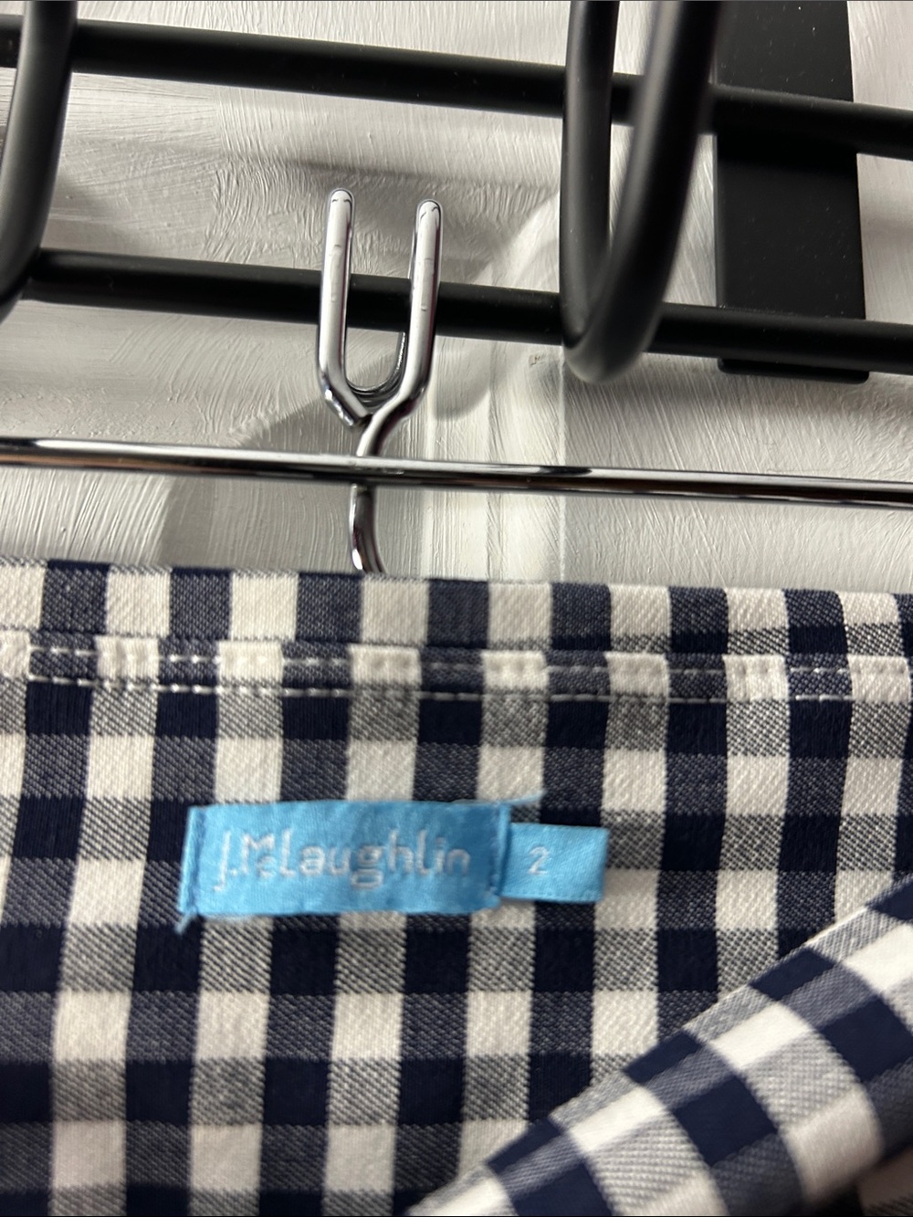J. McLaughlin Navy and White Gingham Straight Leg Pants Size 2 - Picture 2 of 3